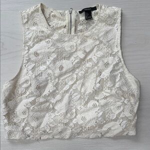 Forever 21 Floral Lace Crop Top - Cream